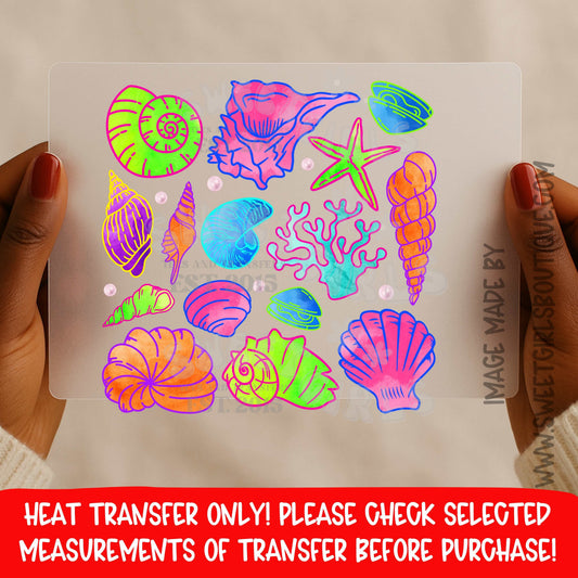 Neon Seashell Heat Transfer DTF Bright Beach Ocean Shell Graphic Summer Coastal Decor Not A Shirt Iron On Transfer