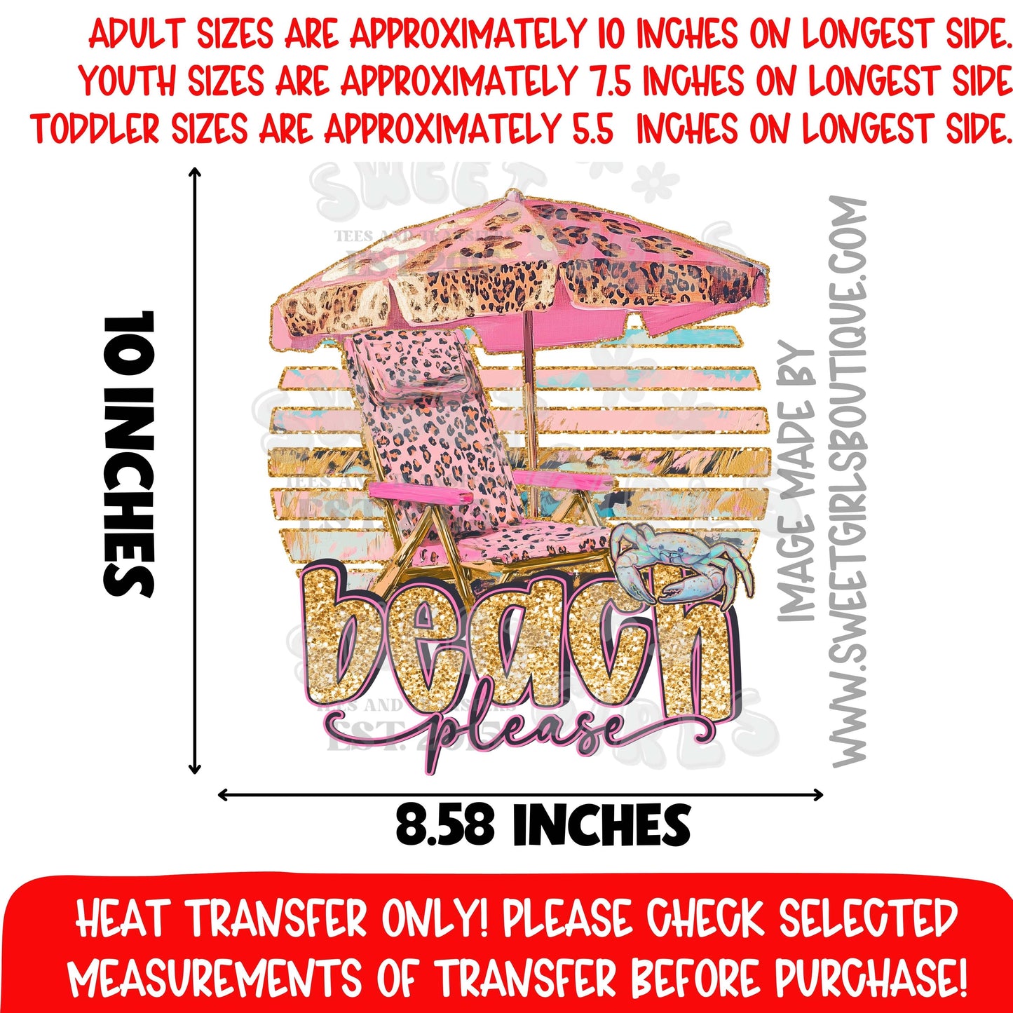 Beach Please Heat Transfer DTF Pink Leopard Beach Chair Graphic Summer Vacation Not A Shirt Iron On Transfer