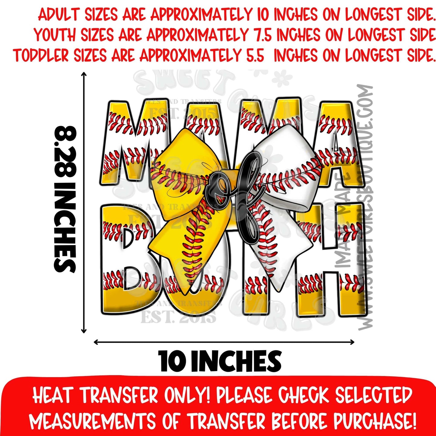 Mama of Both Baseball Softball Heat Transfer DTF Iron On Graphic Transfer – Sports Mom Bow Design Not a Shirt