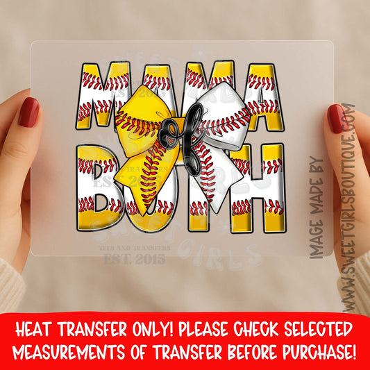 Mama of Both Baseball Softball Heat Transfer DTF Iron On Graphic Transfer – Sports Mom Bow Design Not a Shirt