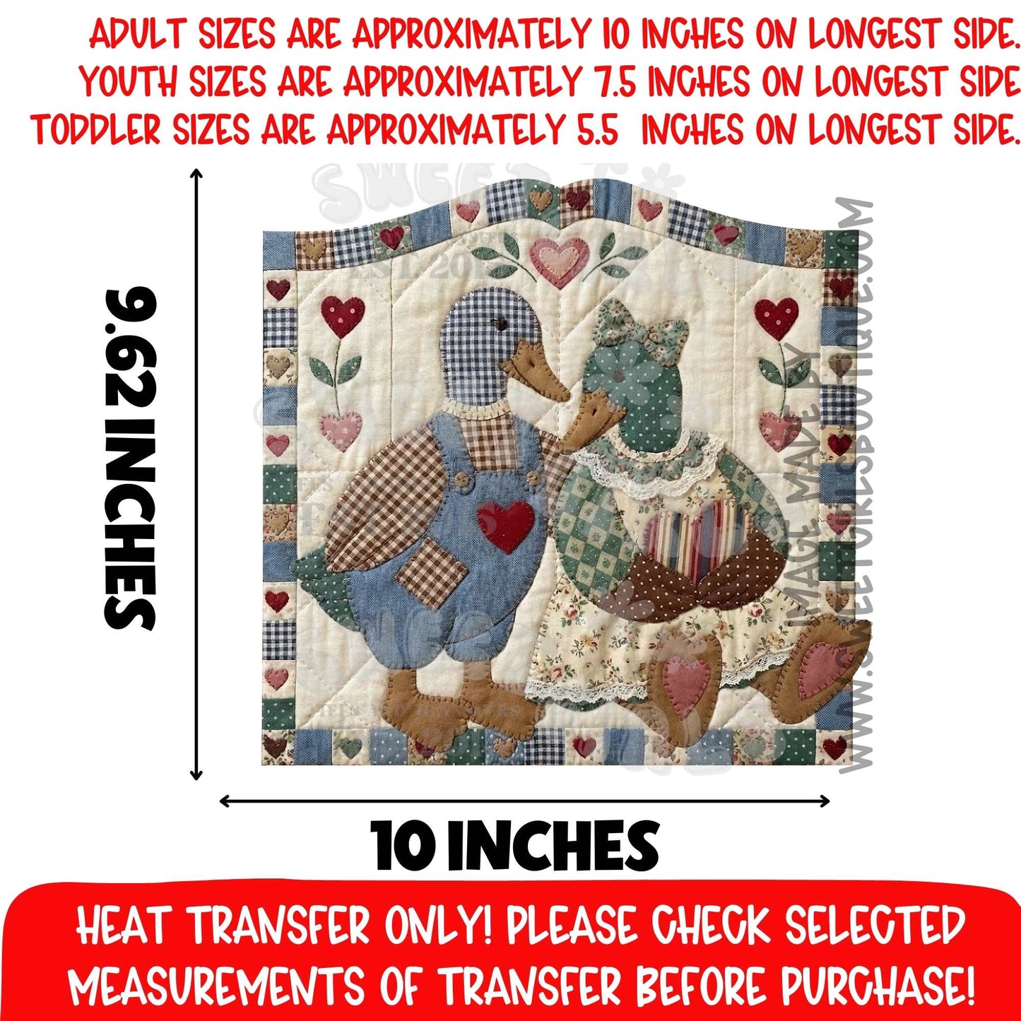 Quilted Goose Square DTF heat transfer | Vintage Patchwork Goose Couple Printable Transfer (Cottagecore Farmhouse)