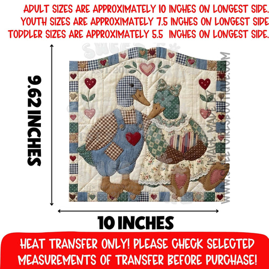 Quilted Goose Square DTF heat transfer | Vintage Patchwork Goose Couple Printable Transfer (Cottagecore Farmhouse)