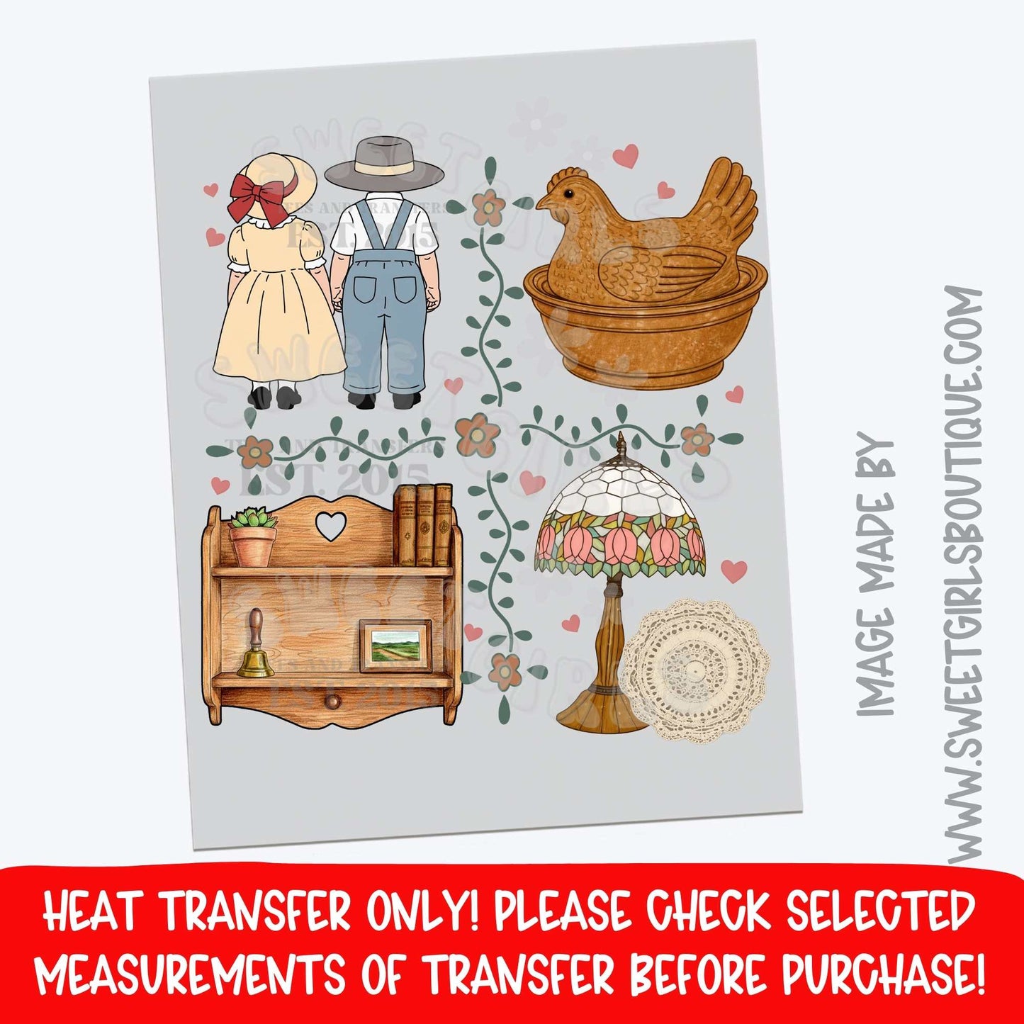 Hen on Nest Nesting Hen Love Collage DTF heat transfer | Primitive Farmhouse Patchwork Valentine Printable Transfer (Goose & Hen)