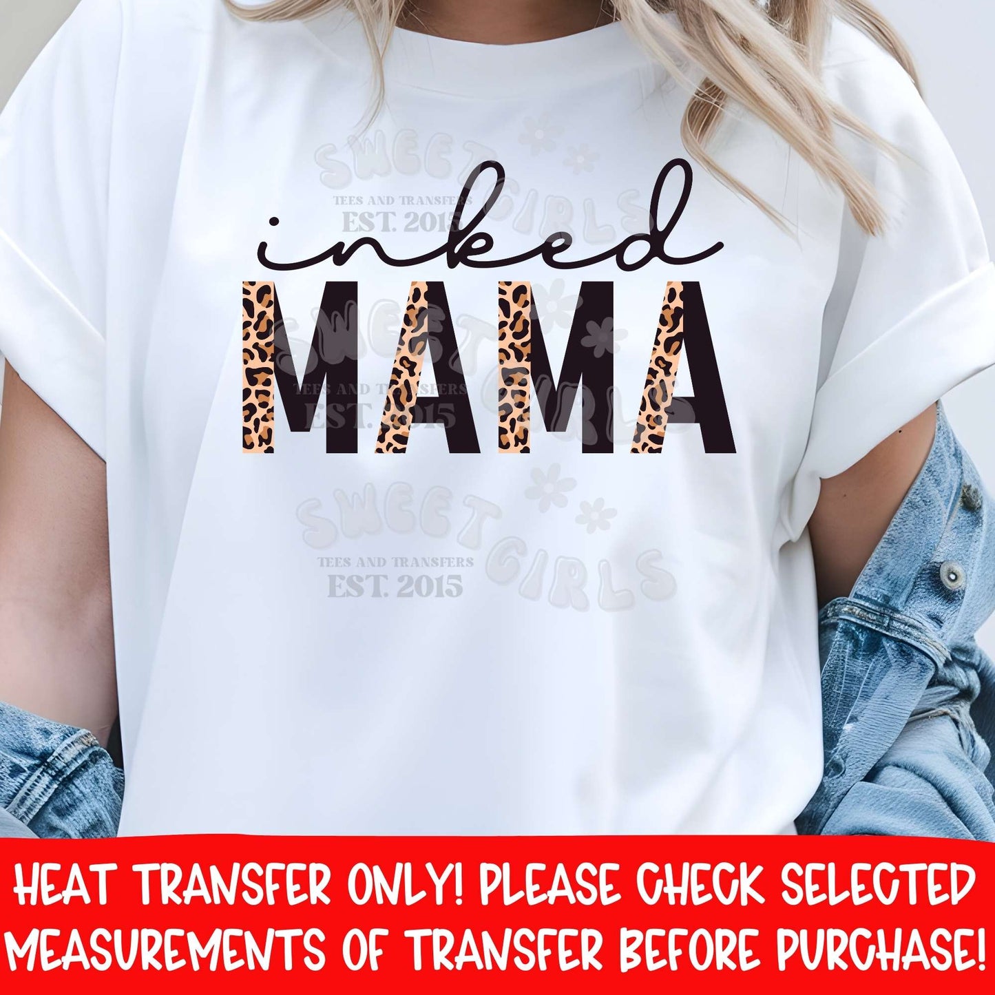 Inked Mama DTF Heat Transfer | Tattoo Style Leopard Print Mom Shirt Design | Trendy DIY Iron On Graphic | Ready to Press Cold Peel Transfer