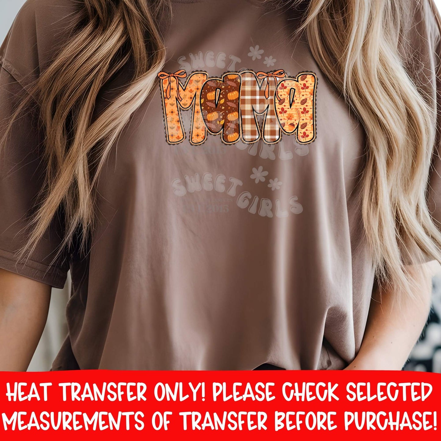 Fall Mama DTF Heat Transfer Iron On | Autumn Plaid Pumpkin Leaves Print | Thanksgiving Mama Shirt Design Craft