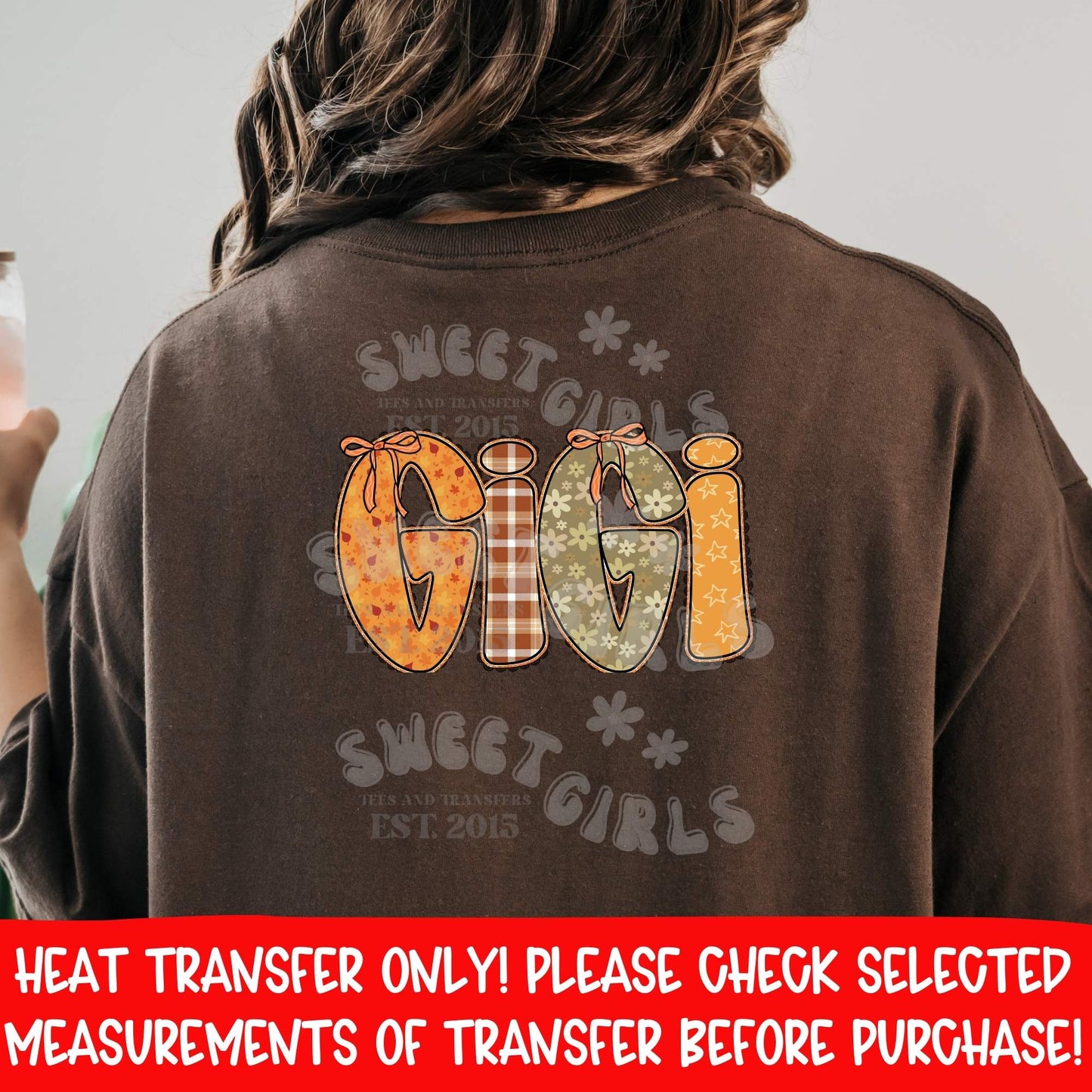 Fall Gigi DTF Heat Transfer Iron On | Autumn Plaid Pumpkin Leaves Print | Thanksgiving Gigi Shirt Design Craft