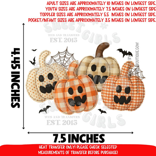 Plaid Ghost Pumpkins DTF Heat Transfer | Fall Halloween Shirt Iron On | Buffalo Plaid Pumpkin Ghost Faces | Ready To Press Cold Peel Transfer | Cute Autumn Craft Design