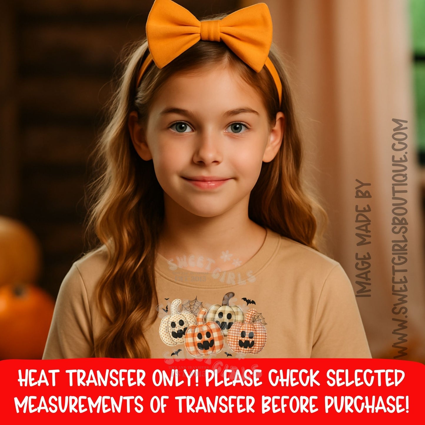 Plaid Ghost Pumpkins DTF Heat Transfer | Fall Halloween Shirt Iron On | Buffalo Plaid Pumpkin Ghost Faces | Ready To Press Cold Peel Transfer | Cute Autumn Craft Design