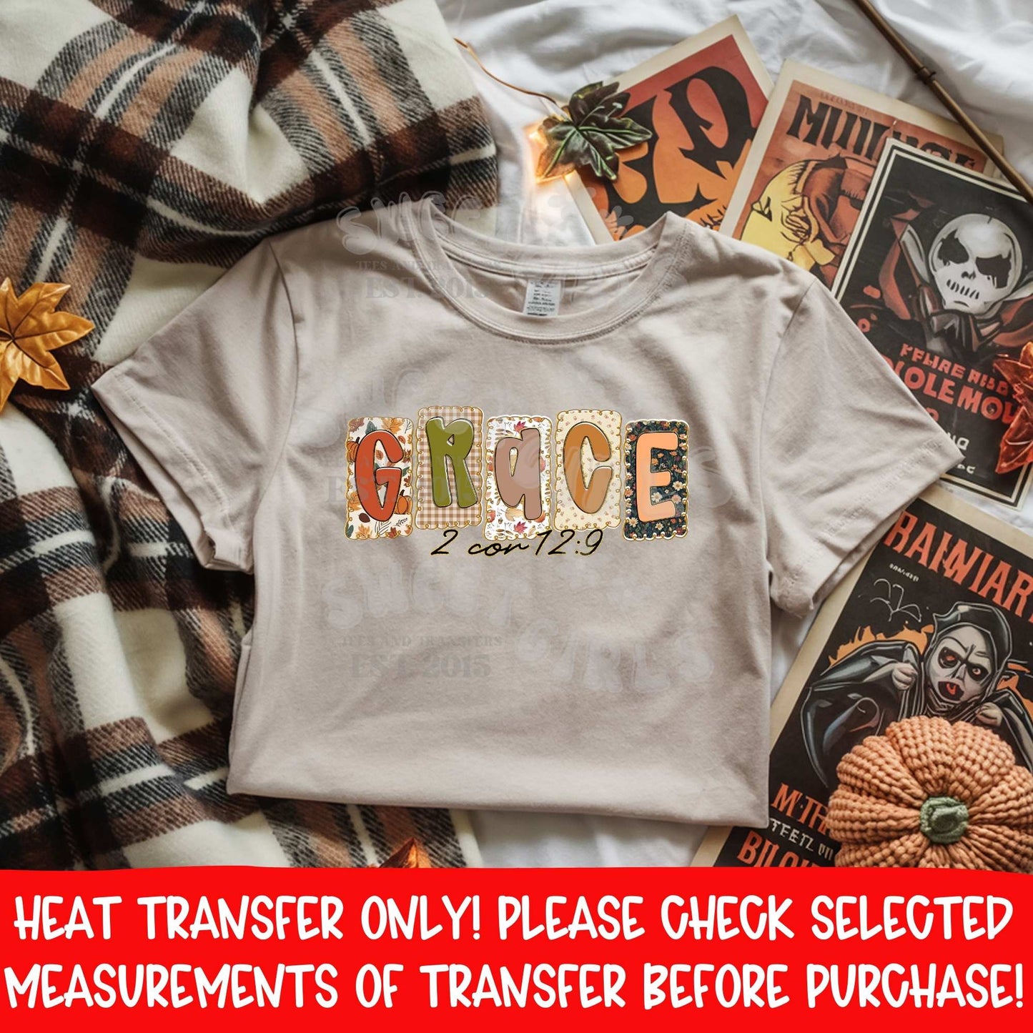 Grace Christian Scripture Block DTF Heat Transfer (2 Cor 12:9) | DTF Heat Transfer | Ready to Press Cold Peel Iron-On | DIY Shirt Sweatshirt Hoodie | Printable Transfer