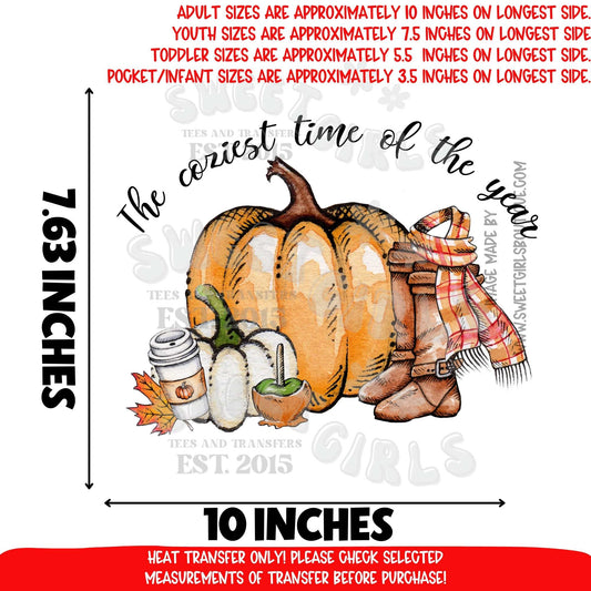 Coziest Time of the Year Pumpkin Fall DTF Heat Transfer | DTF Heat Transfer | Ready to Press Cold Peel Iron-On | DIY Shirt Sweatshirt Hoodie | Printable Transfer
