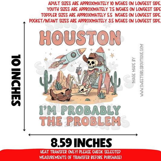Houston Cowboy Skeleton Heat Transfer | Retro Western Desert DTF Iron On | Funny Halloween Graphic Ready to Press Transfer