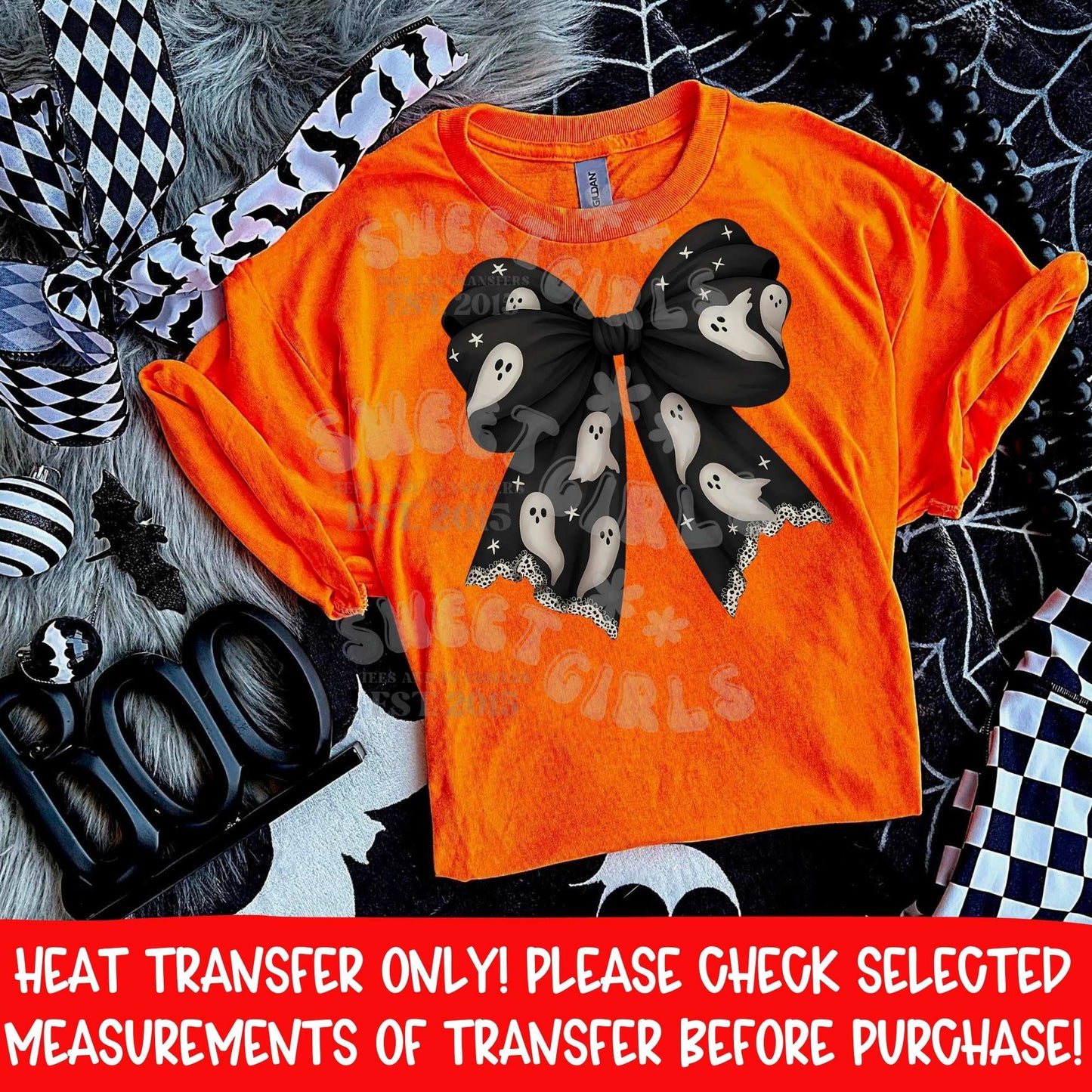 Ghost Bow Halloween Spooky DTF Heat Transfer | DTF Heat Transfer | Ready to Press Cold Peel Iron-On | DIY Shirt Sweatshirt Hoodie | Printable Transfer