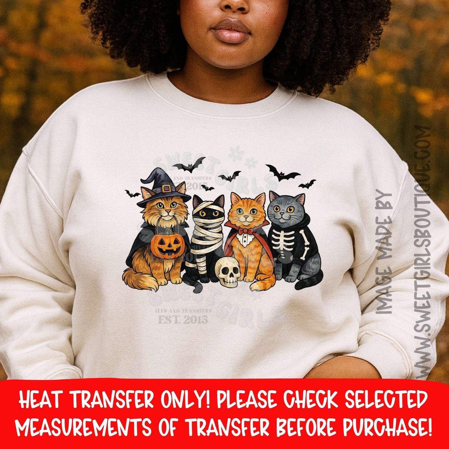 Halloween Cats Heat Transfer | Witch Cat Skeleton Cat Mummy Cat DTF Iron On | Spooky Cute Fall Printable Transfer Ready to Press