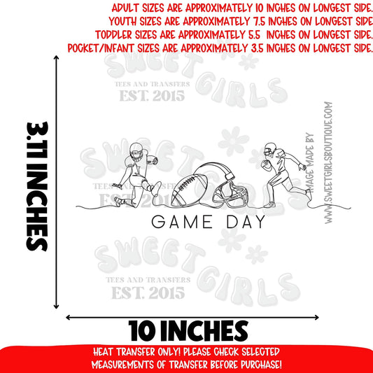 Game Day Football Line Art DTF Heat Transfer Iron On | Minimal Sports Mom Shirt