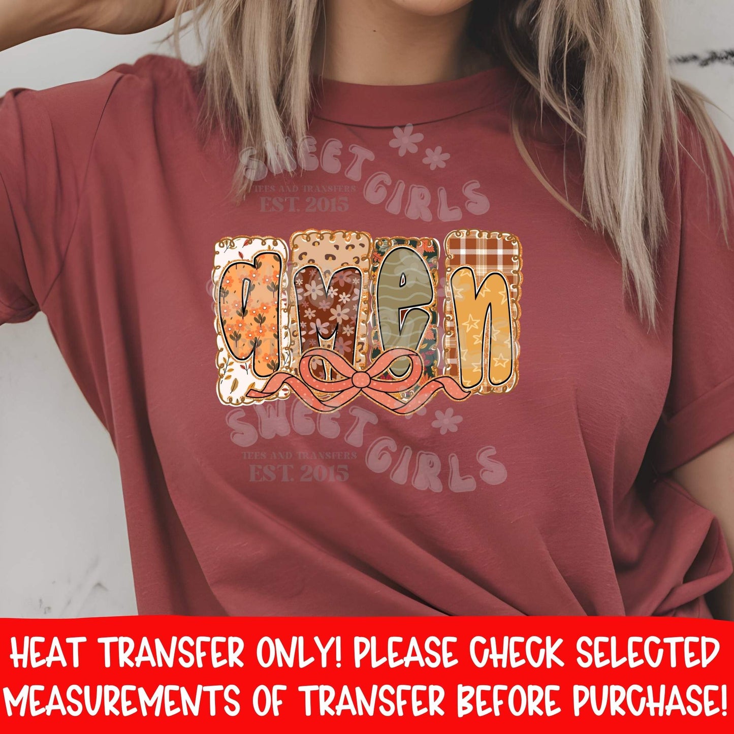 Amen Bow Fall DTF Heat Transfer Iron On | Autumn Floral Plaid | Faith Shirt Design