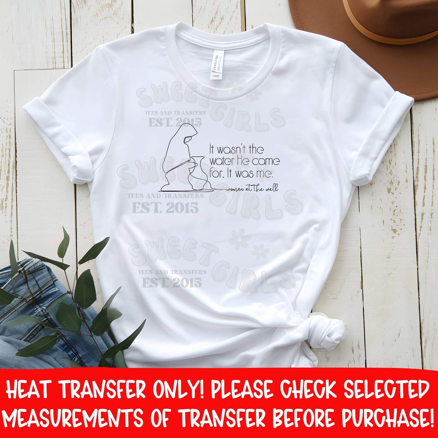 Woman at the Well Line Art DTF Heat Transfer Iron On | Christian Minimalist Shirt Design