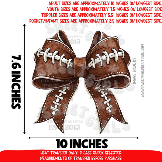 Football Bow DTF Heat Transfer | Game Day Cheer Spirit Bow Iron On | Sports Mom Tailgate Shirt Printable | DIY Trendy Football Tee