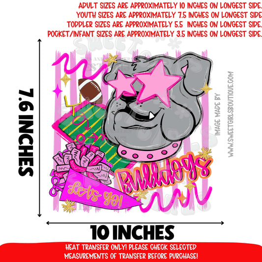 Bulldogs Mascot DTF Heat Transfer | Pink Star Spirit School Pride Iron On | Trendy Football Game Day Printable | DIY Pep Rally Shirt