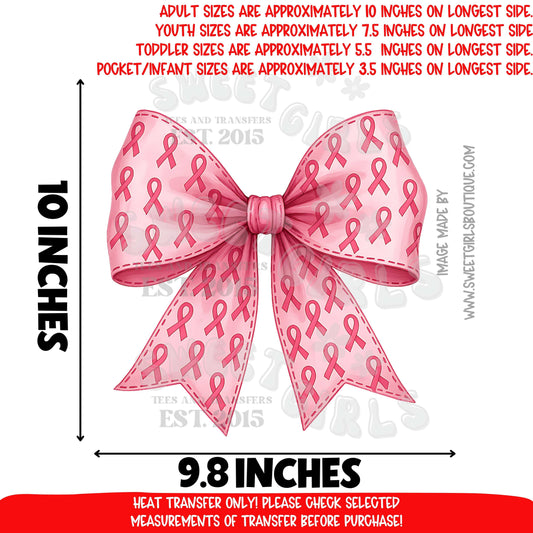 Pink Ribbon Bow DTF Heat Transfer | Breast Cancer Awareness Shirt Iron On | October Pink Out Game Printable | DIY Support Tee