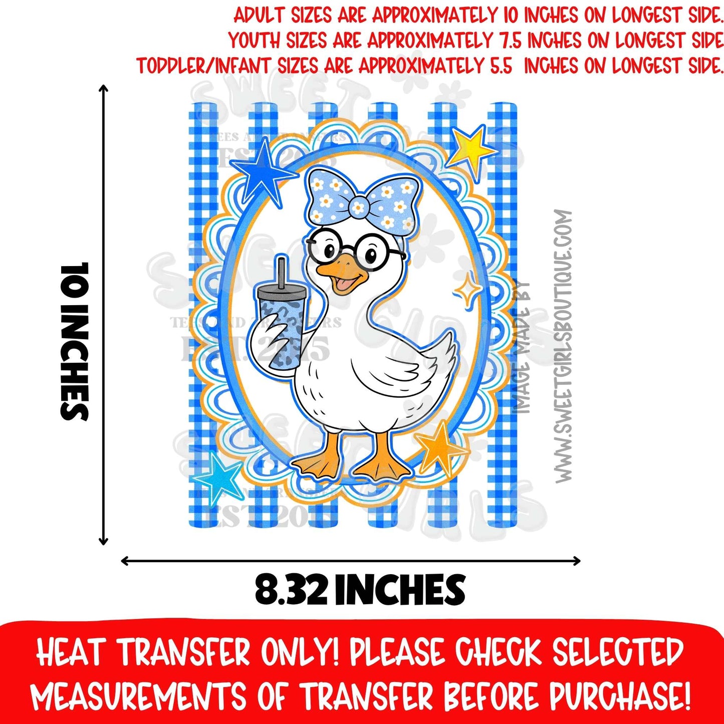 Blue Goose Coquette Bow School Preppy DTF Heat Transfer, Ready To Press, NOT A SHIRT