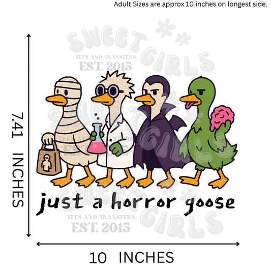 just a horror goose, funny halloween goose, spooky silly goose, halloween humor, chaotic goose design, horror themed goose, creepy cute goose clipart, halloween bird, haunted goose, scary goose sublimation, goose with knife, gothic goose, halloween goose shirt, sarcastic halloween, funny animal halloween, horror parody goose design, halloween meme goose, chaotic energy, spooky silly animal, commercial use halloween, hand drawn halloween goose, halloween joke, halloween t-shirt design, digital download goose