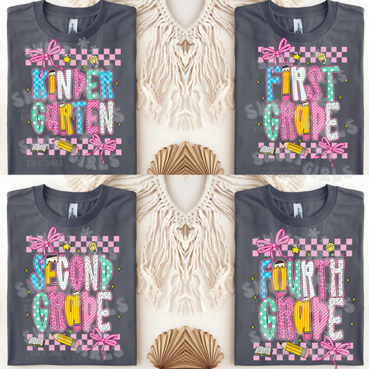 Colorful First Day DTF Transfer – Ready to Press Back to School Iron-On – Bows, Pencils, Supplies & Pattern Print for Teachers & Students