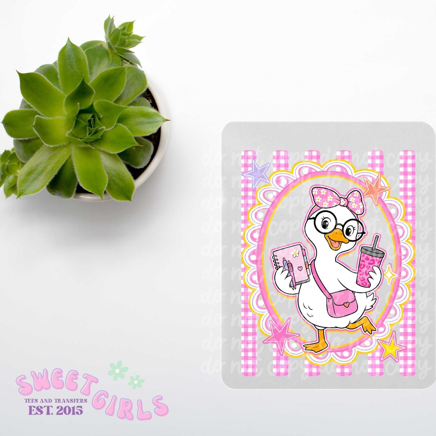 Pink Goose Coquette Bow School Preppy DTF Heat Transfer, Ready To Press, NOT A SHIRT
