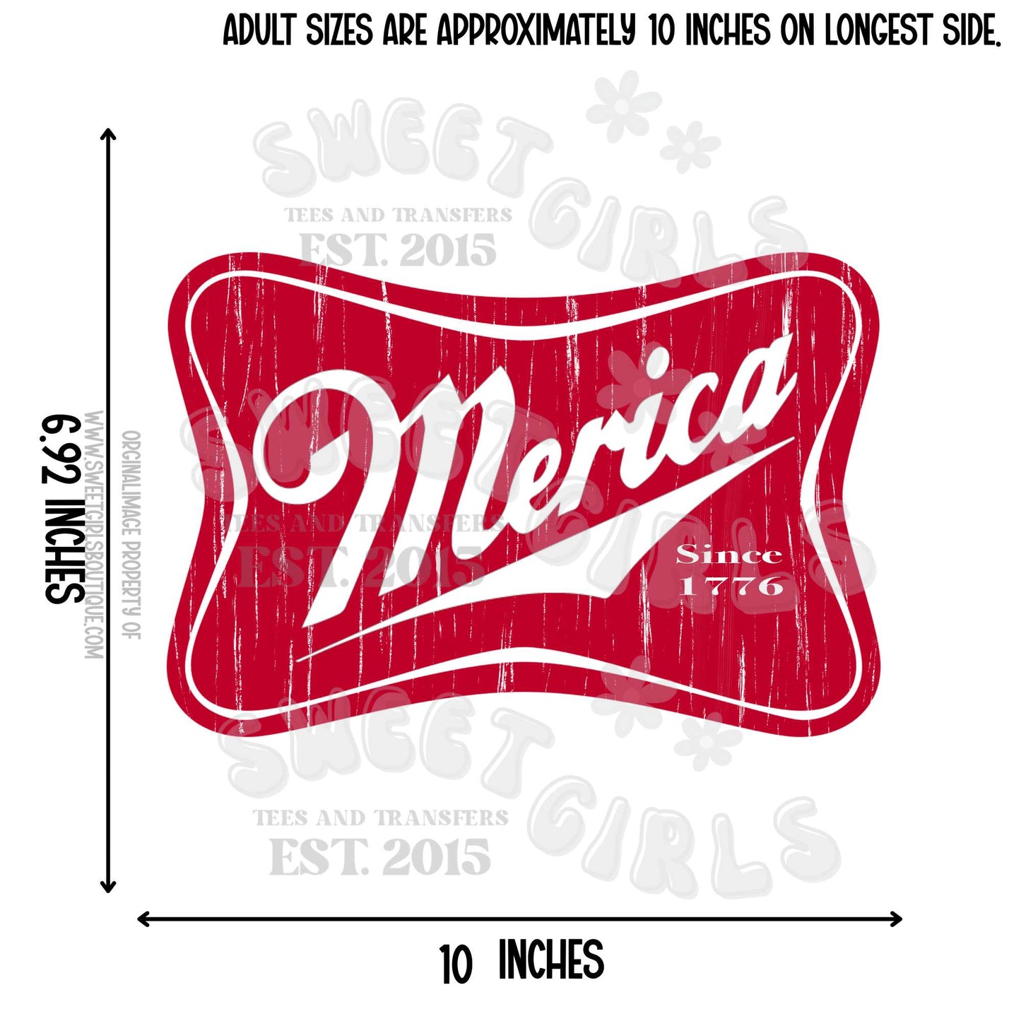 Patriotic 'Merica Since 1776 DTF Transfer - American Flag Iron On - USA Pride Decal - Tshirt Heat Press - DIY Craft
