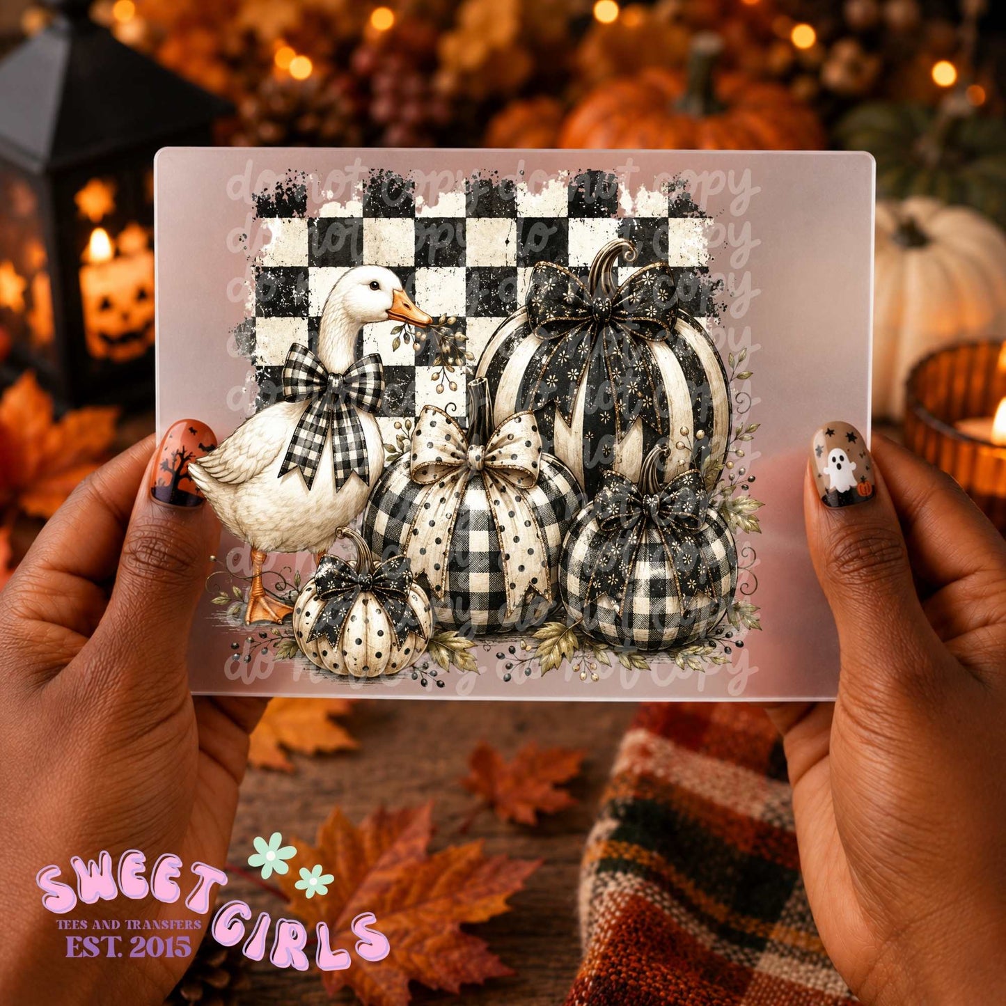 Black White Buffalo Plaid Goose Pumpkin Fall DTF Heat Transfer, Ready To Press, NOT A SHIRT