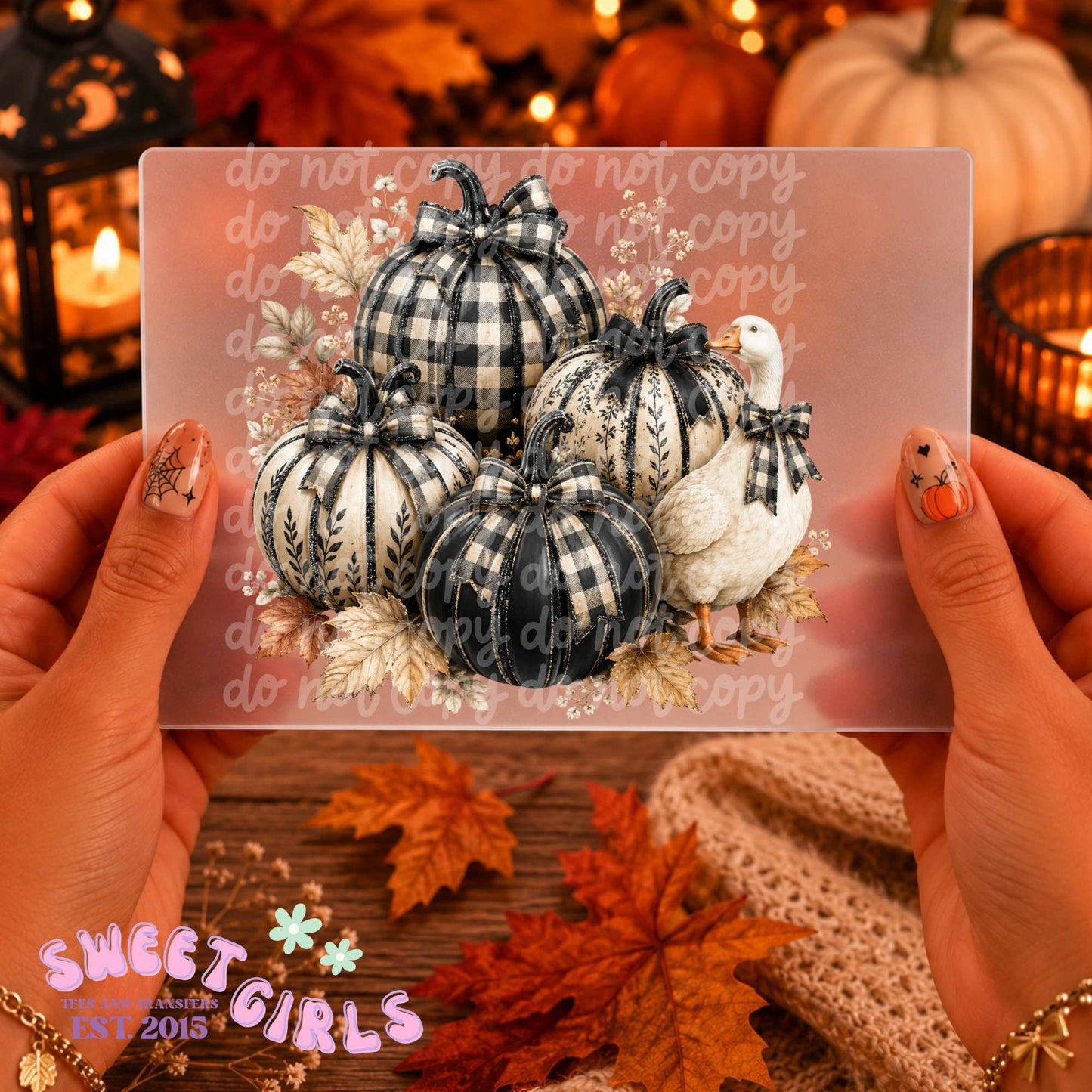 Fall Goose Buffalo Plaid Pumpkin Farmhouse DTF Heat Transfer, Ready To Press, NOT A SHIRT