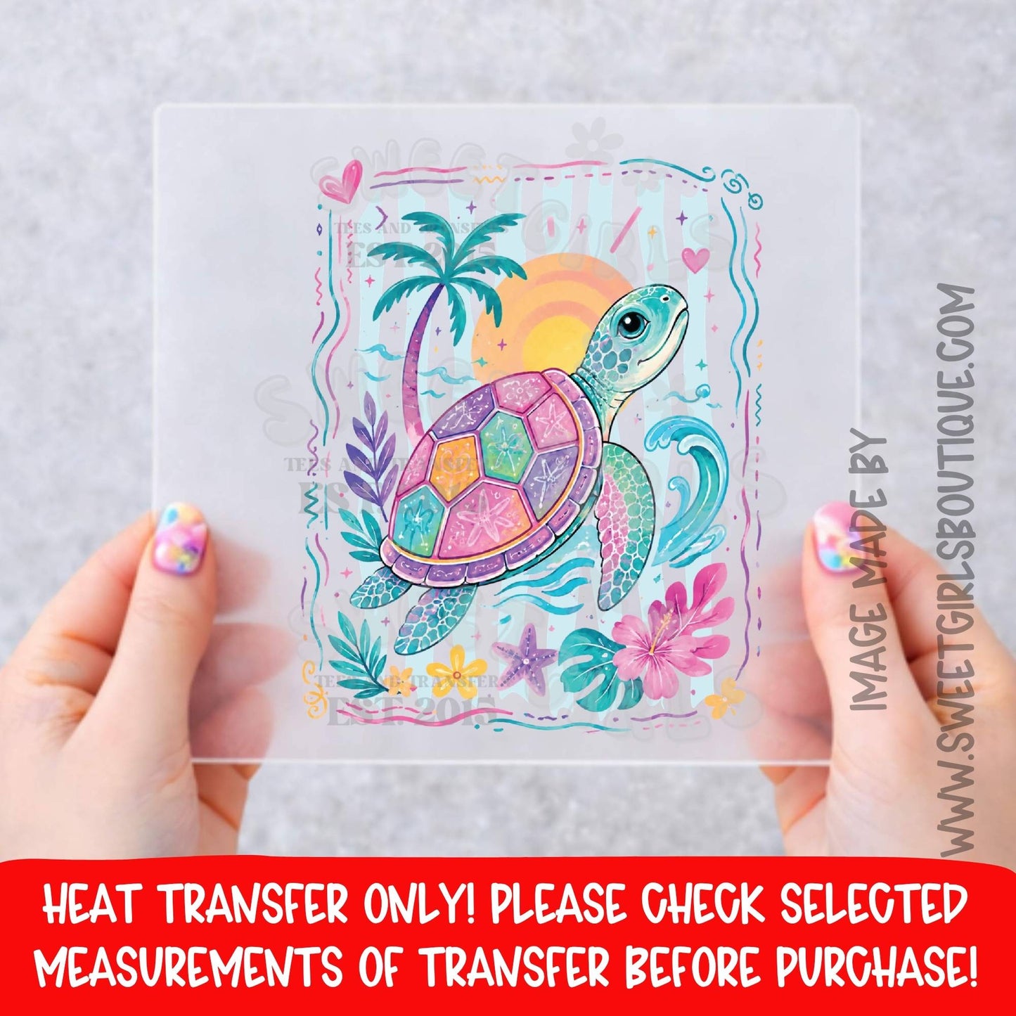 Pastel Sea Turtle Tropical Beach DTF Heat Transfer NOT A SHIRT