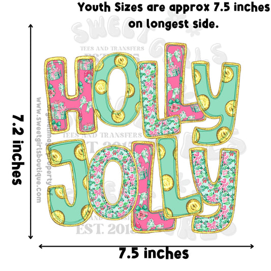 Holly Jolly DTF Heat Transfer – Festive Christmas Iron-On Design for Kids Tees