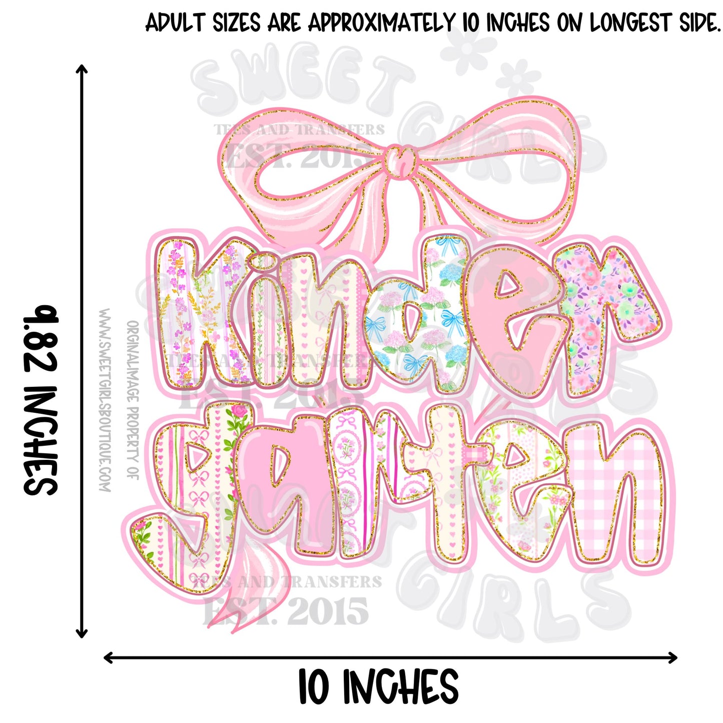Pastel Bow School DTF Heat Transfers – Pre-K to 5th Grade – Pink Grandmillennial Iron-On Shirt Designs for Girls