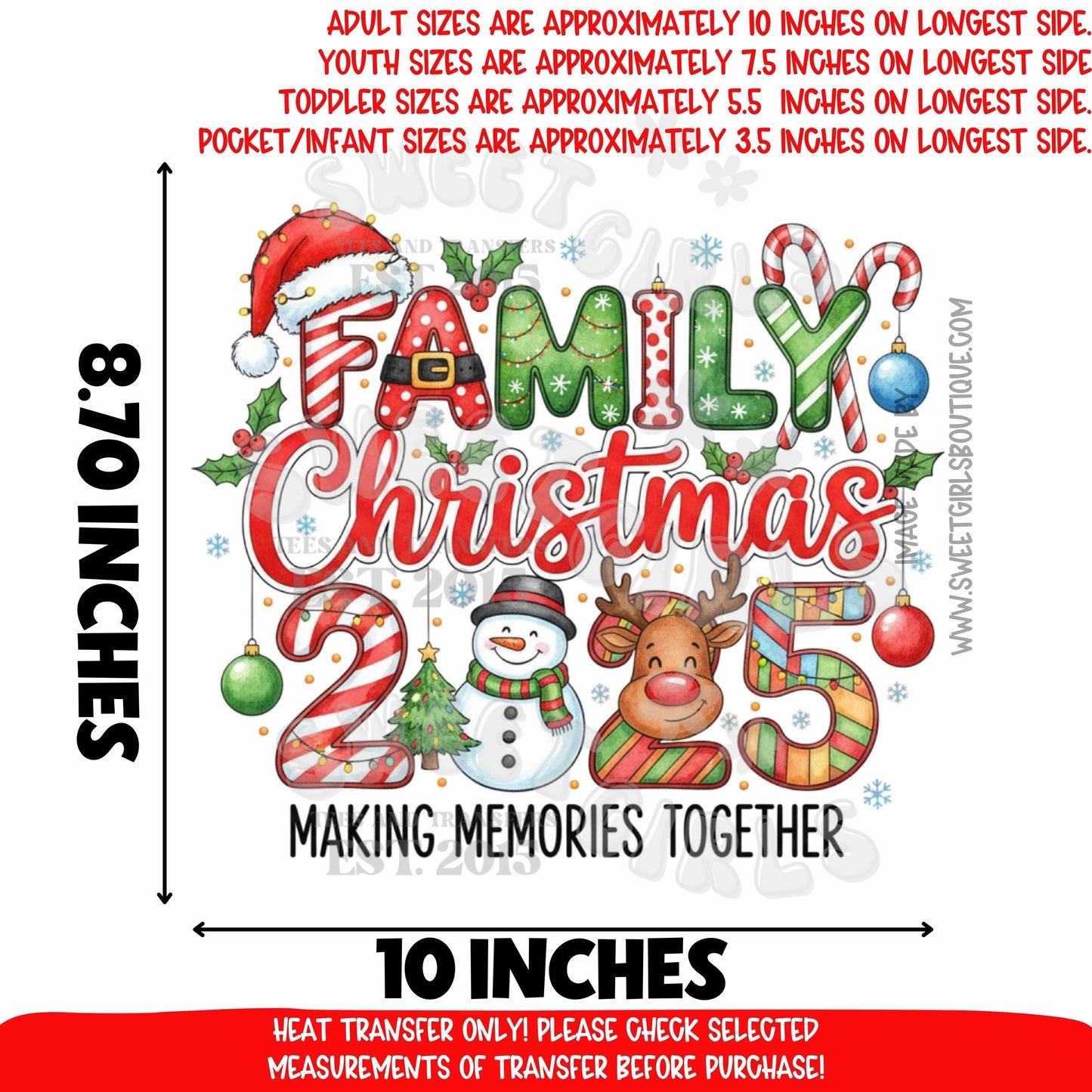 Family Christmas 2025 DTF Heat Transfer – Making Memories Together – Matching Family Holiday Iron-On – NOT A SHIRT – Ready To Press