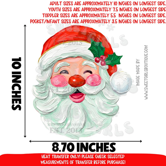 Vintage Santa Face DTF Heat Transfer – Classic Jolly Santa Claus Retro Christmas Design – NOT A SHIRT – Ready to Press Cold Peel Holiday Iron-On Transfer