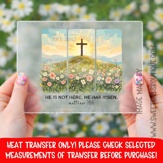 HE IS RISEN HE IS RISEN DTF HEAT TRANSFER IRON ON CHRISTIAN EASTER CROSS RESURRECTION SCRIPTURE DTF HEAT TRANSFER IRON ON PRINTABLE TRANSFER NOT A SHIRT DTF HEAT TRANSFER PRESS READY BOUTIQUE DIY SMALL BUSINESS