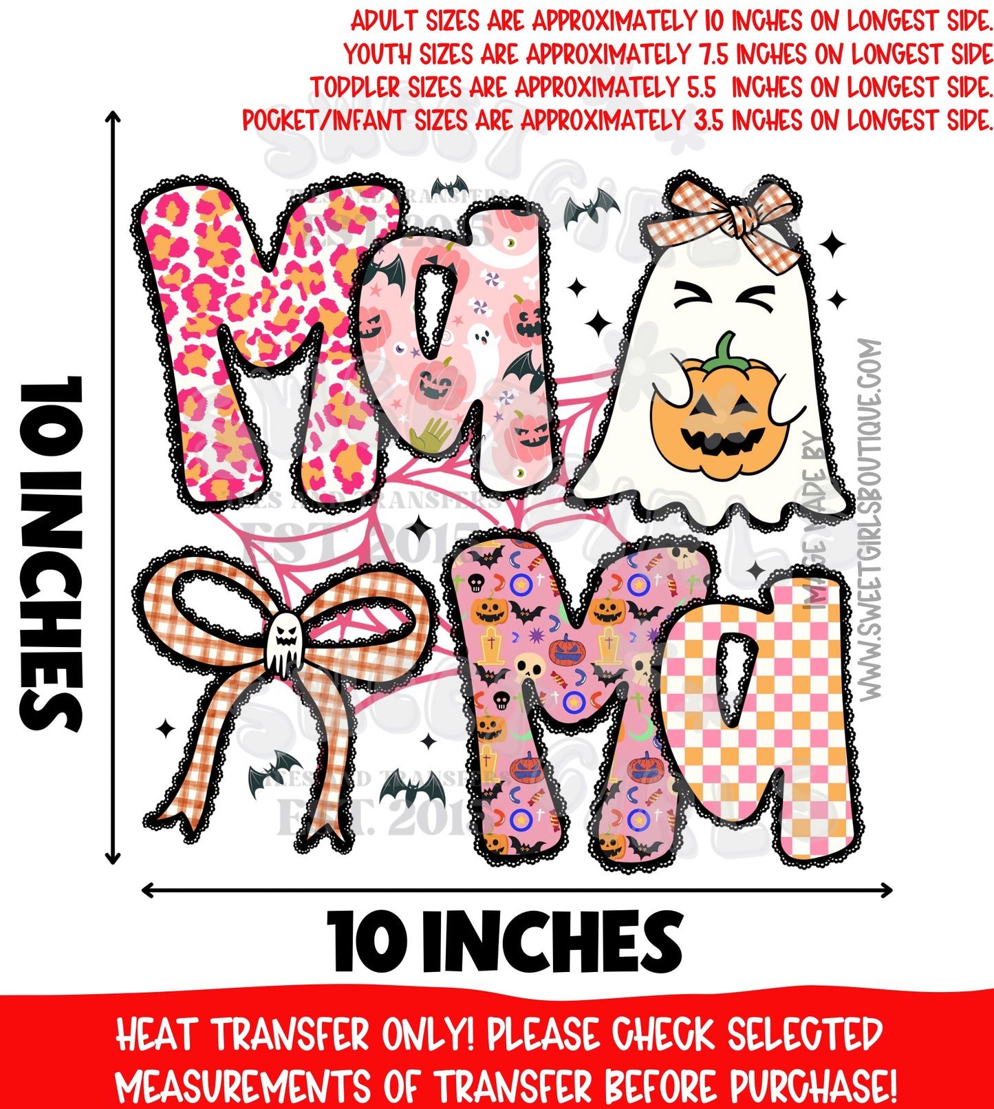 Halloween Ghost Mama Mimi Gigi Nana Mini DTF Heat Transfer for Shirts – Fall Spooky Season Iron-On