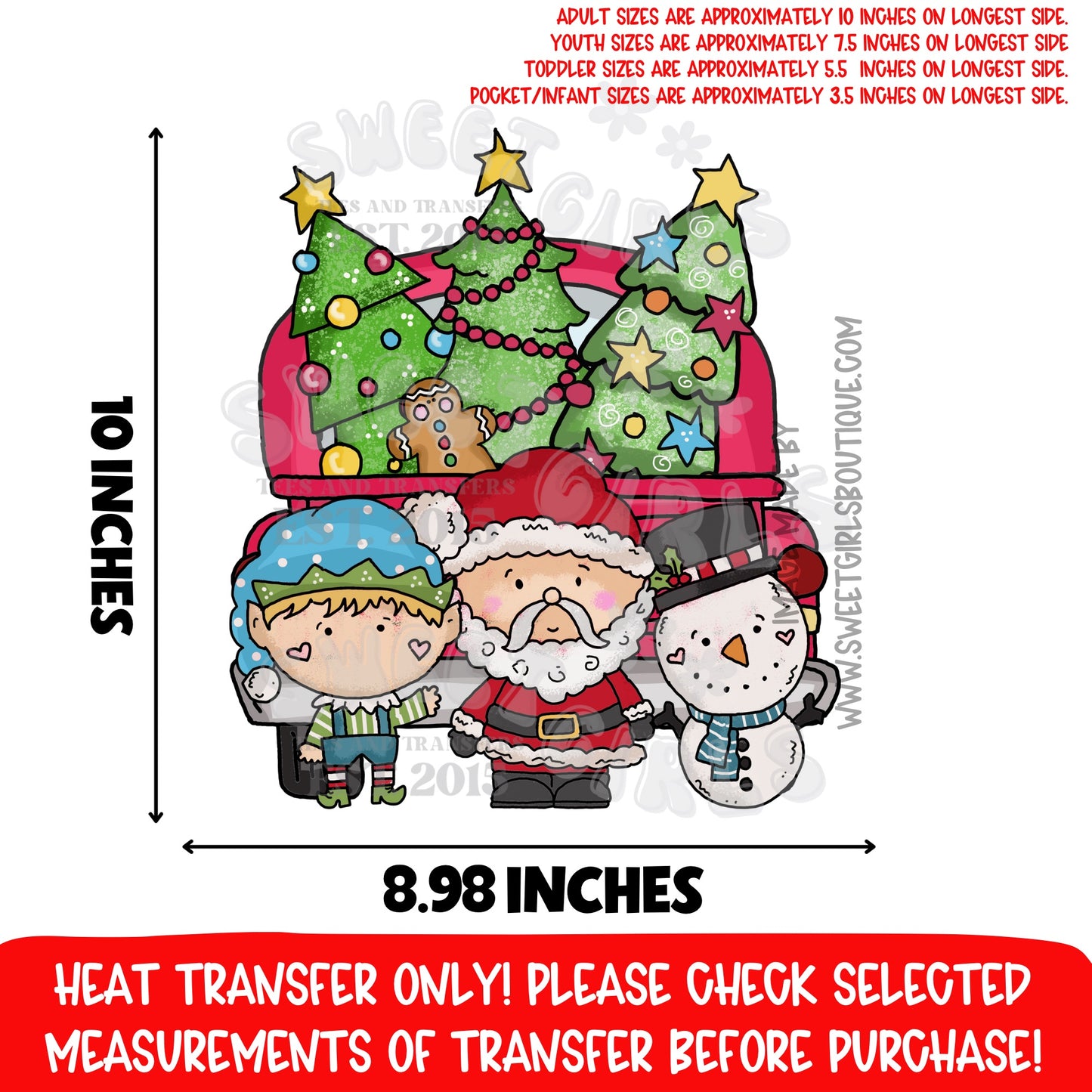 Christmas Tree Truck Santa Snowman Elf Gingerbread DTF Heat Transfer – Holiday Shirt Iron-On