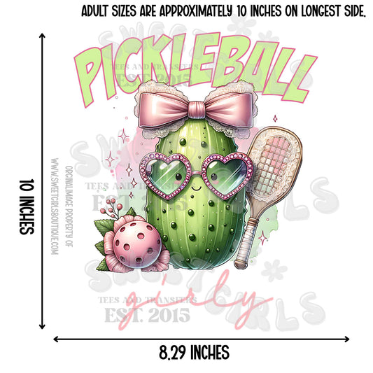 Pickleball Girly Coquette Cactus Heat Transfer – Cute Bow, Heart Glasses & Racket | DTF Iron-On for Sporty Aesthetic