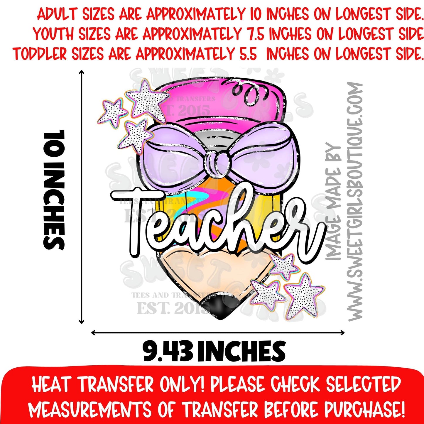 Teacher Pencil Bow Coquette Teacher DTF Heat Transfer NOT A SHIRT