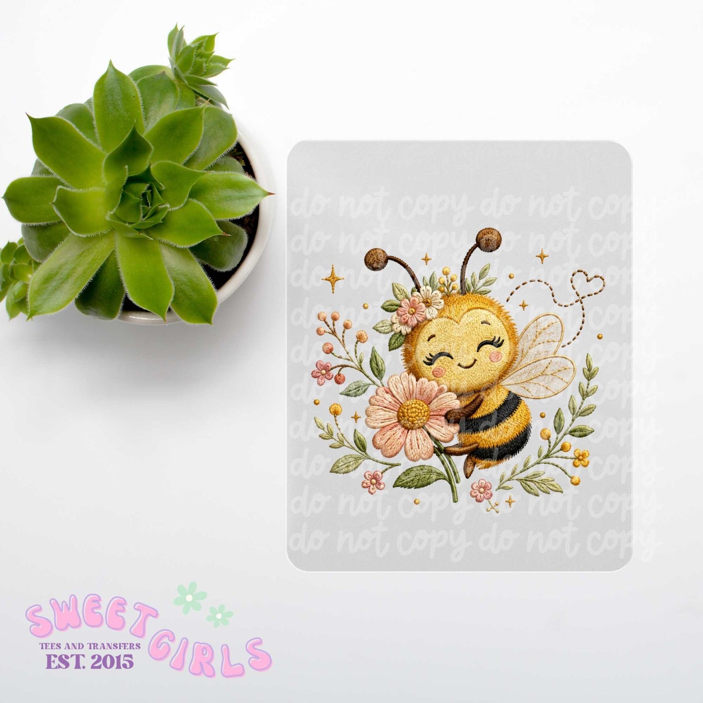 Cute Bumble Bee Floral Spring Garden DTF Heat Transfer, Ready To Press, NOT A SHIRT