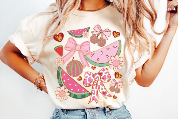 Coquette Fruit & Bow Watermelon Collage DTF Heat Transfer – Cute Pink Summer Design | Iron-On for Tees, Totes & DIY Fashion