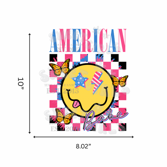 American Babe Smiley DTF Transfer or Adult Tee
