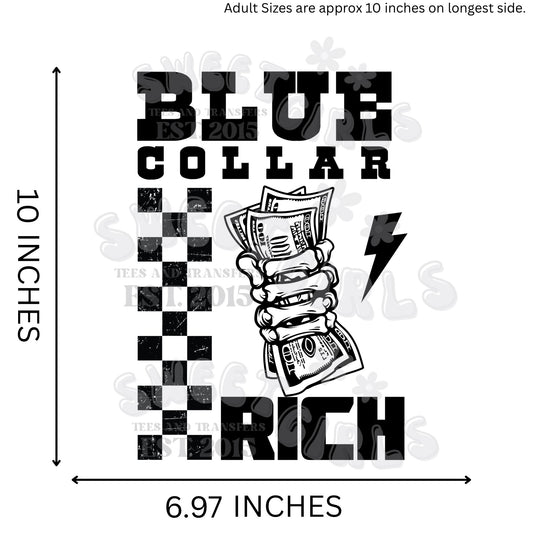 Blue Collar Rich DTF Transfer – Money Grip Graphic Iron-On – Ready to Press Heat Transfer for Hardworking Hustlers & Everyday Hustle Tees
