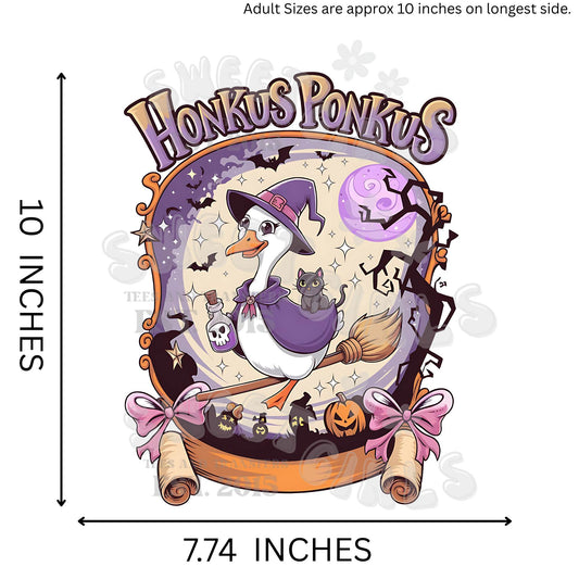 Honkus Ponkus DTF Transfer – Witchy Goose Halloween Iron-On – Ready to Press Heat Transfer for Spooky Season Shirts, Totes & Decor