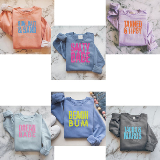 Summer Sayings DTF Transfer Bundle – Ready to Press DTF Transfers for Summer Shirts & Accessories – Beachy Iron-On Heat Transfers – Durable Cold Peel Film for T-Shirts & More