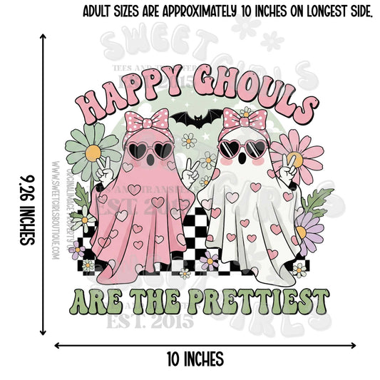 Happy Ghouls Ghost DTF Heat Transfer – Pink Halloween Girls Retro Ghost Print for Tees
