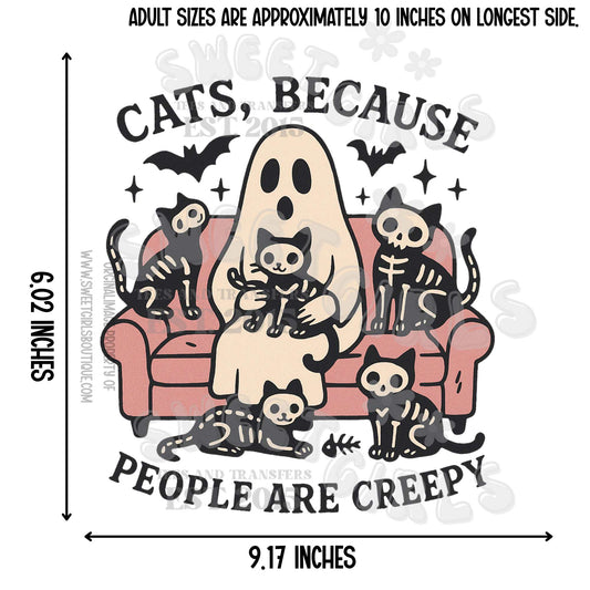Cats Because People Are Creepy Halloween DTF Heat Transfer – Funny Ghost Cat Shirt Print for Fall