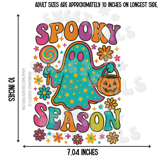 Spooky Season Halloween Candy Ghost DTF Heat Transfer – Retro Colorful Trick or Treat Shirt Print