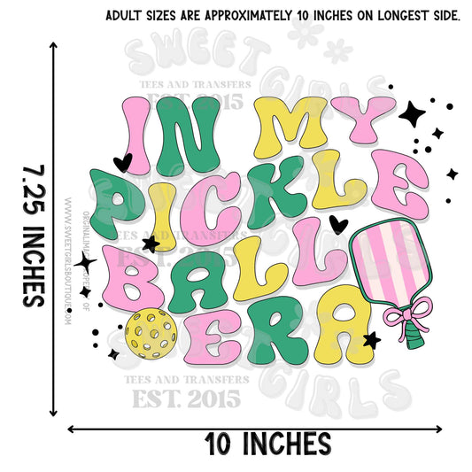 In My Pickleball Era Retro DTF Heat Transfer – Colorful Sporty Coquette Graphic | Iron-On for Court Apparel & DIY Tees